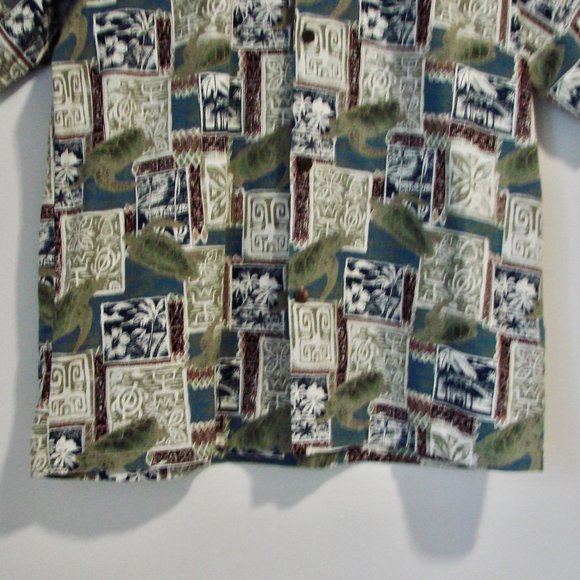 Hawaiian Short Sleeve Shirt Turtles Palm Trees Blue Green Made in Hawaii Size XL - Picture 4 of 12